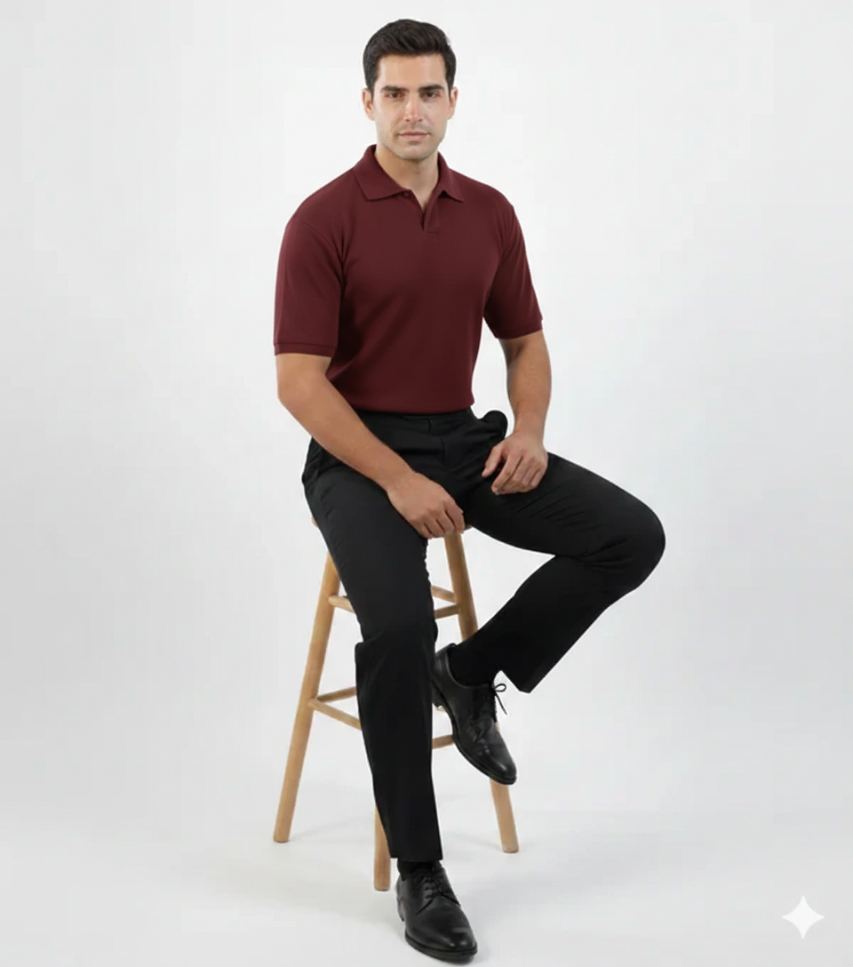 WAFFLE KNITTED POLO - MAROON