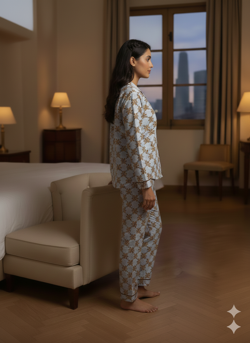 Digital Printed Button Down Night Suit - PNS-015