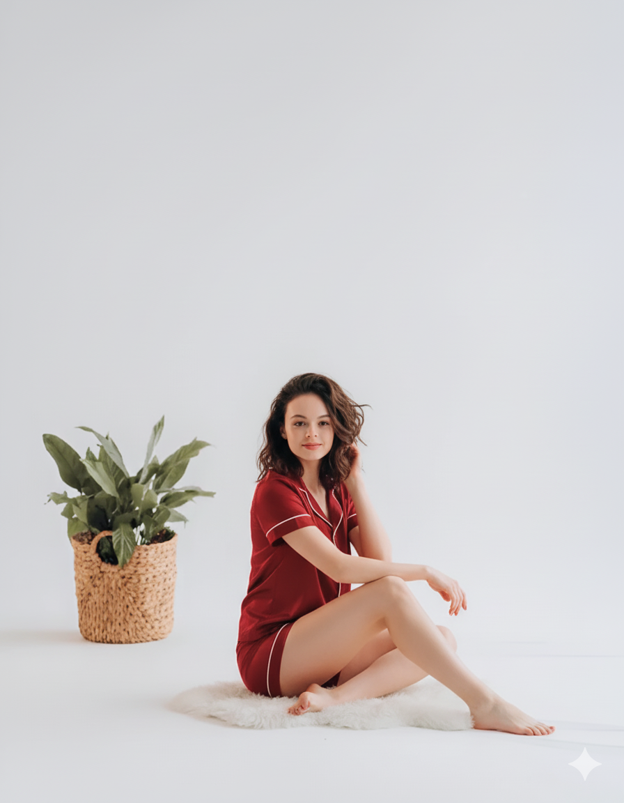 BUTTON DOWN SILK WITH SHORT - MAROON