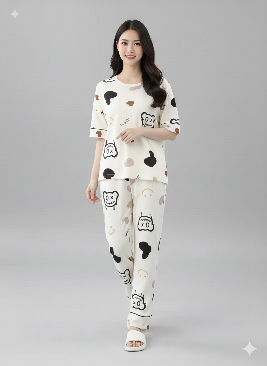 HAPPY DOODLES PRINTED NIGHT SUIT