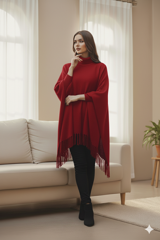 PLAIN PONCHO - RED