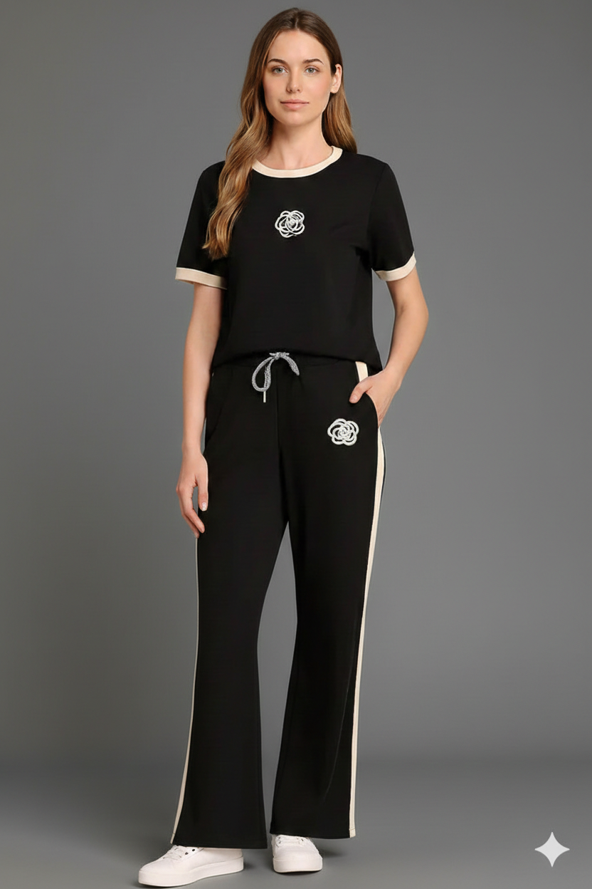 FLOWER PRINTED TRACKSUIT - BLACK