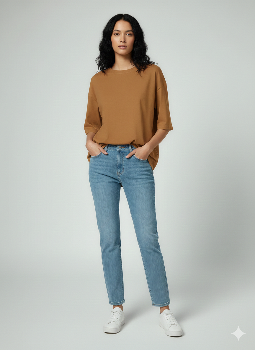 DROP SHOULDER T-SHIRT - CAMEL BROWN