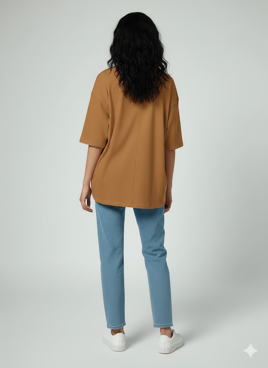 DROP SHOULDER T-SHIRT - CAMEL BROWN
