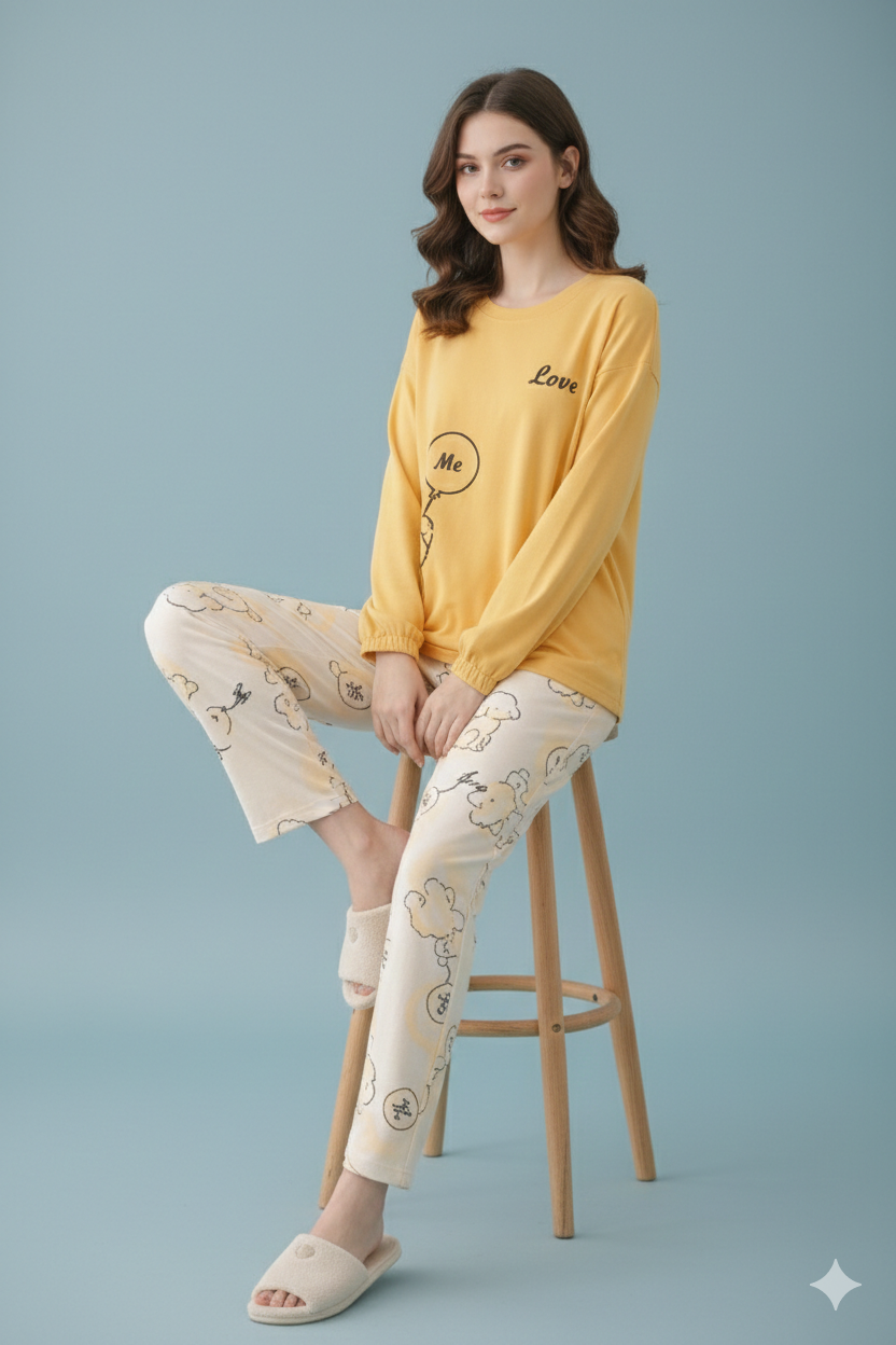 LOVE ME TEDDY PRINTED NIGHT SUIT