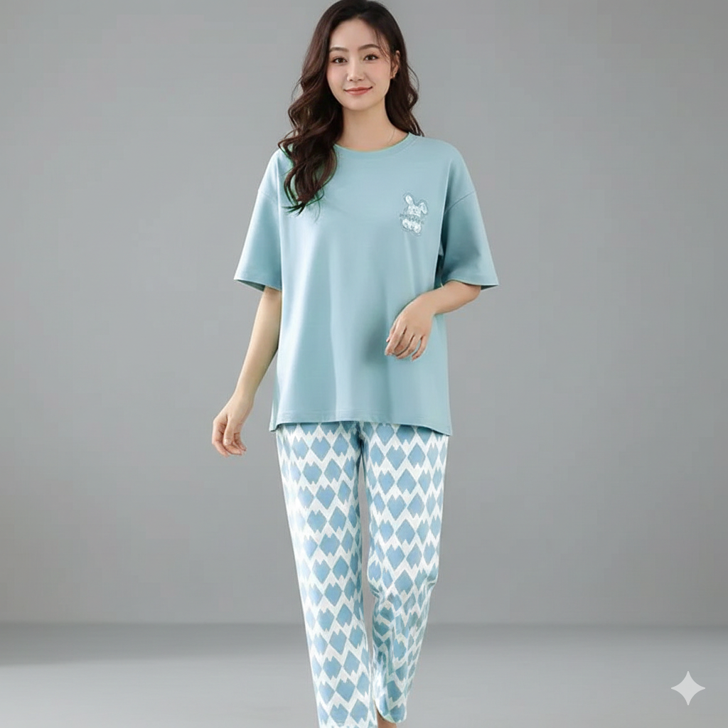 SR-SKYBLUE MOTION PRINTED NIGHT SUIT