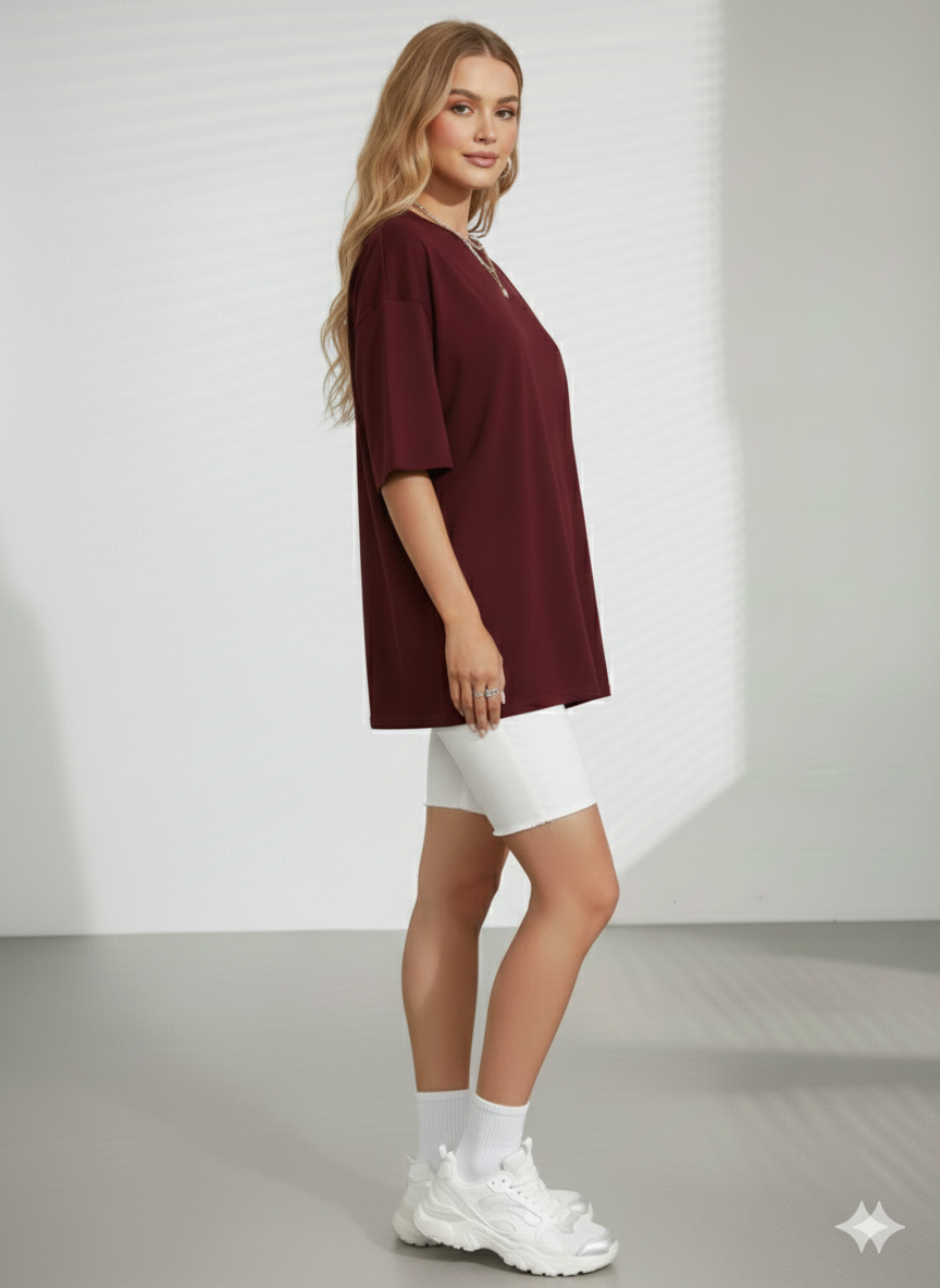 DROP SHOULDER T-SHIRT - MAROON