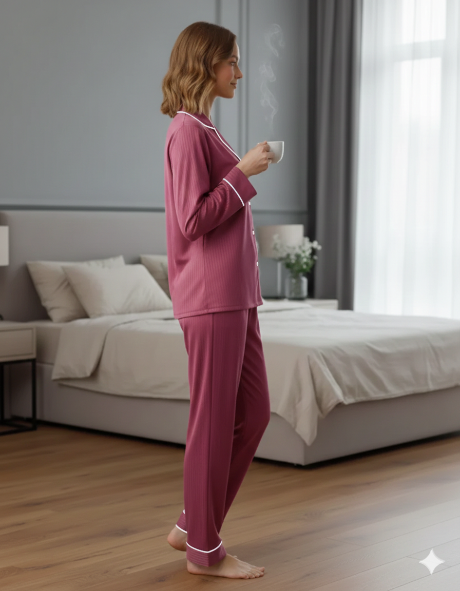 Digital Printed Button Down Night Suit - PNS-023