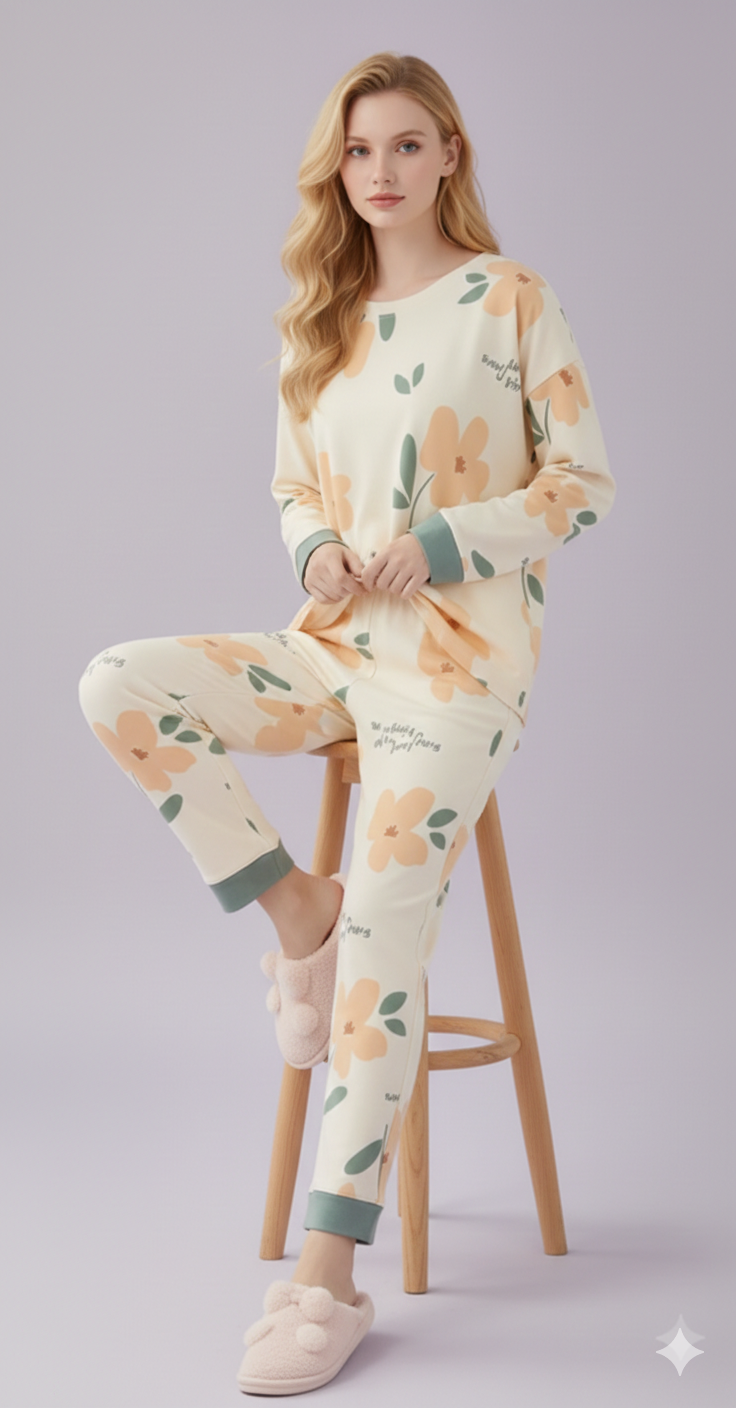 PEACH BLOSSOM PRINTED NIGHT SUIT