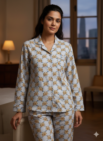 Digital Printed Button Down Night Suit - PNS-015