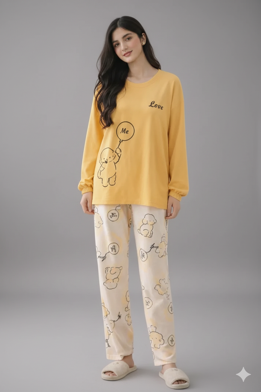 LOVE ME TEDDY PRINTED NIGHT SUIT