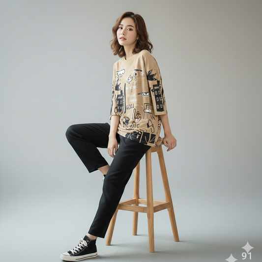 SR-PLANET PRINTED PJ SUIT - FAWN