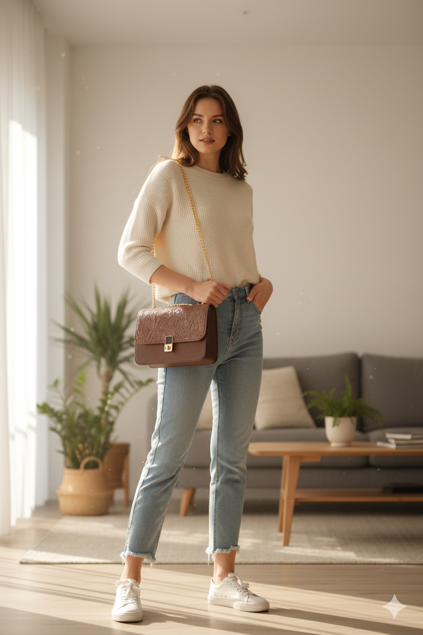 Floral Embossed Chain Bag