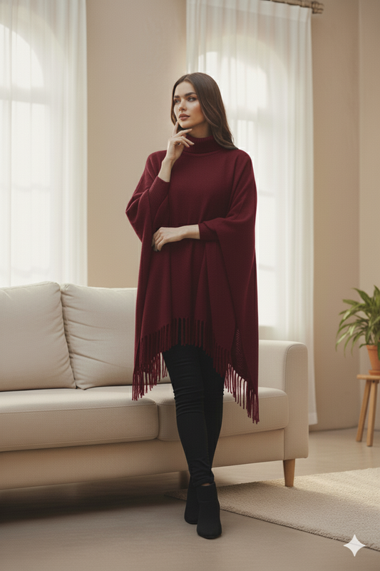 PLAIN PONCHO - MAROON