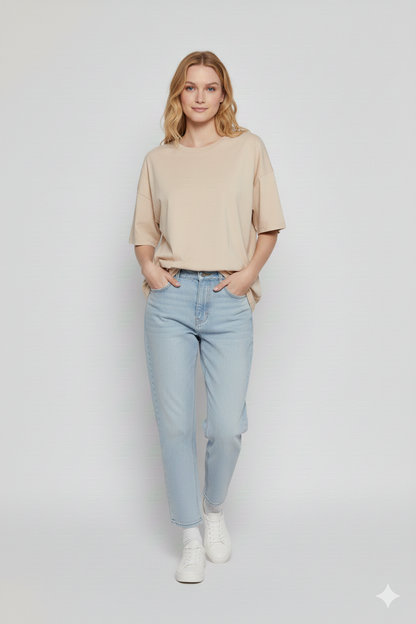 DROP SHOULDER T-SHIRT - BIEGE