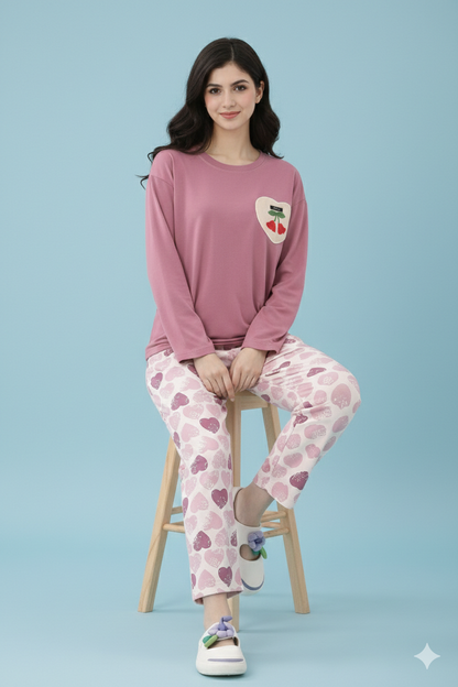 ROSY HEART LOUNGE PRINTED NIGHT SUIT