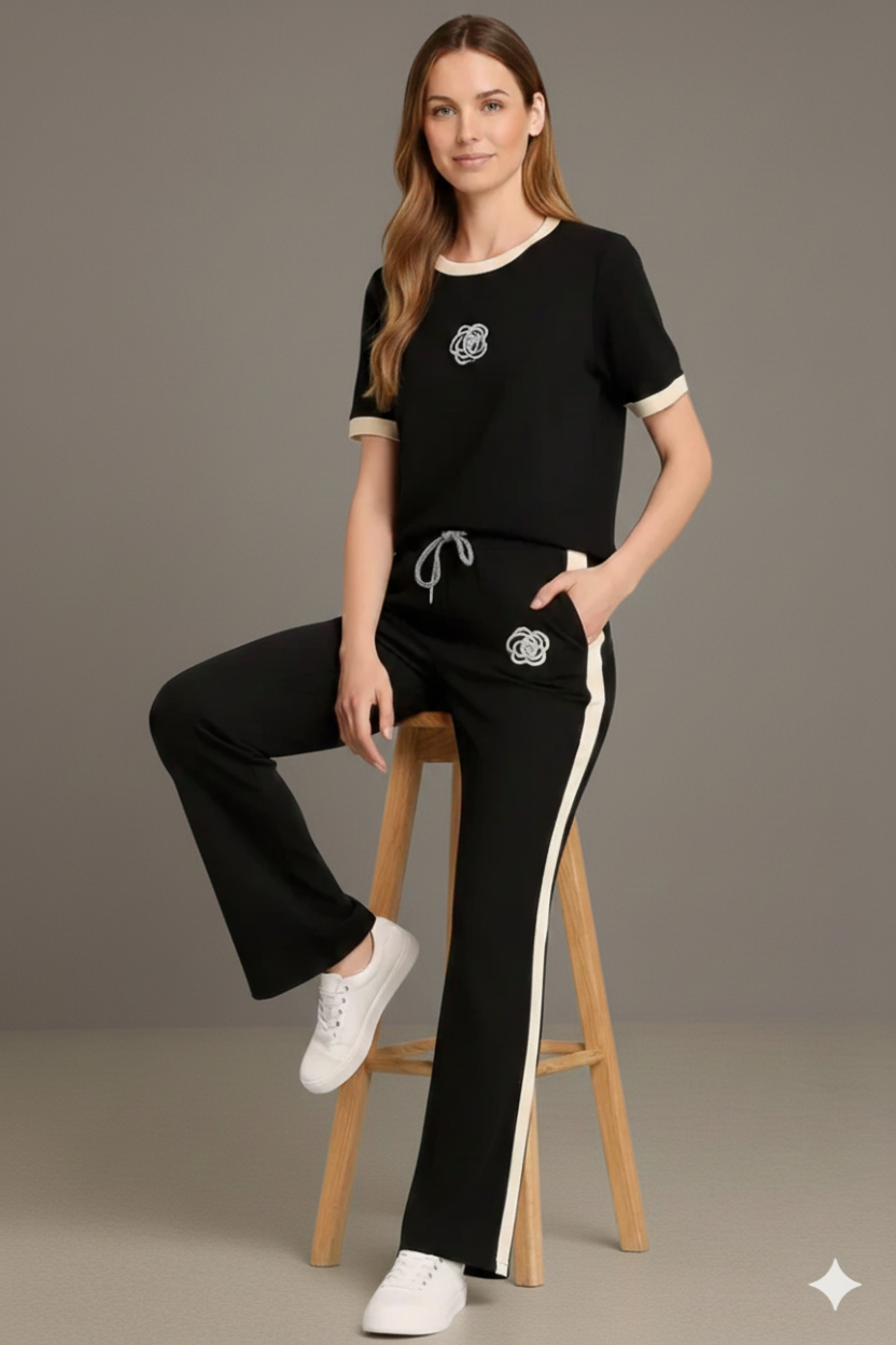 FLOWER PRINTED TRACKSUIT - BLACK