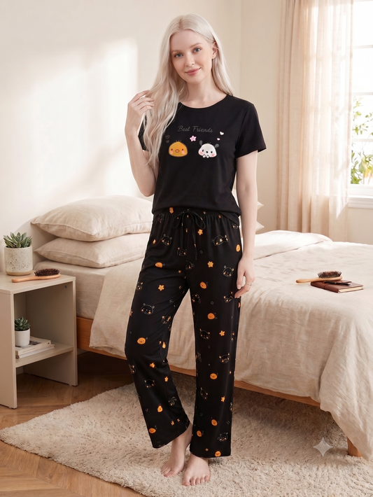 BEST FRIEND PRINTED NiGHT SUIT BLACK