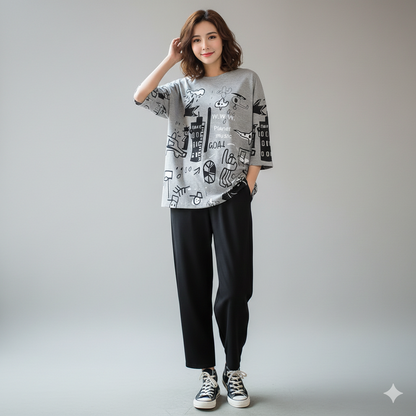 SR-PLANET PRINTED PJ SUIT - GREY