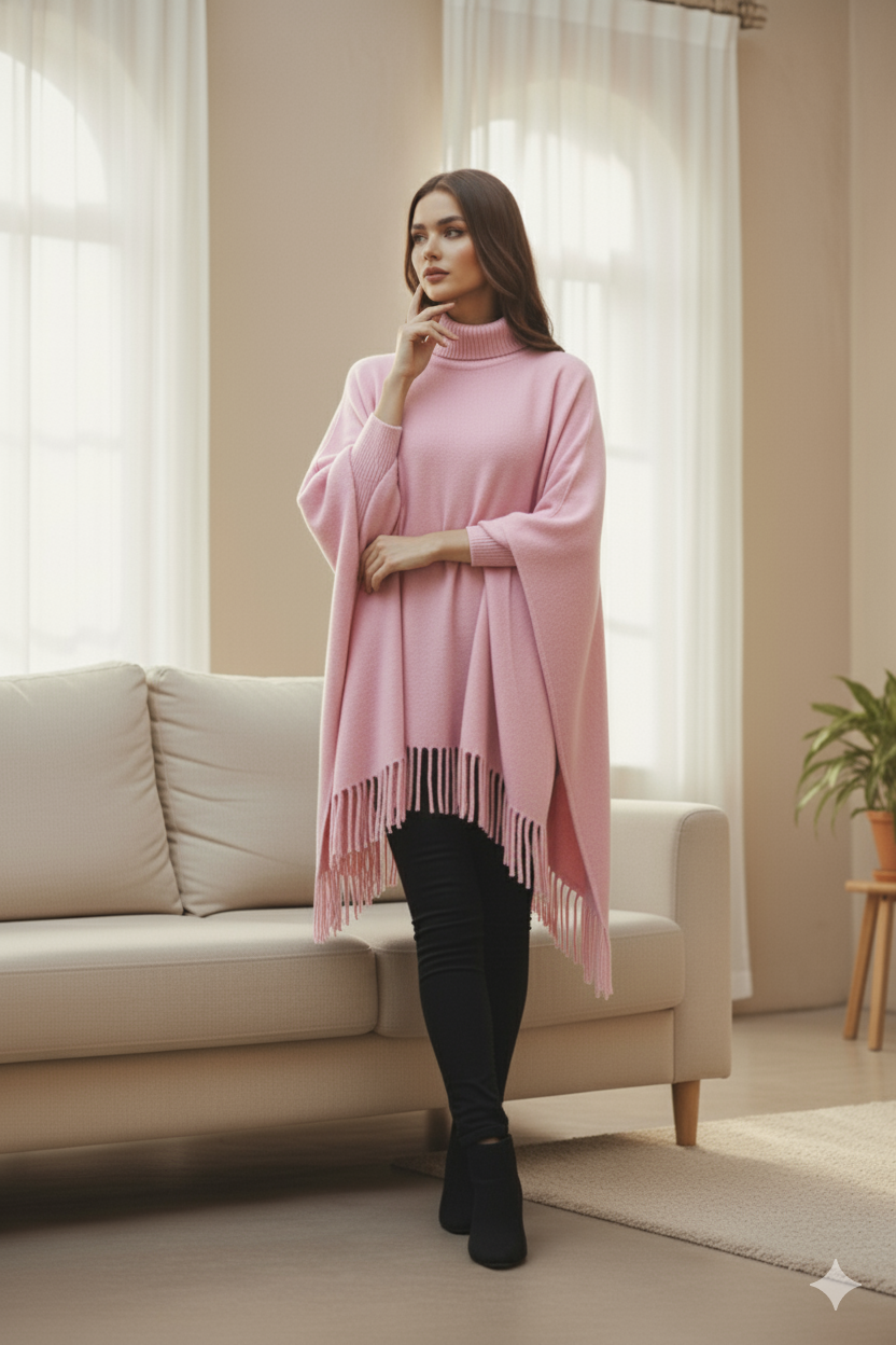 PLAIN PONCHO - PINK