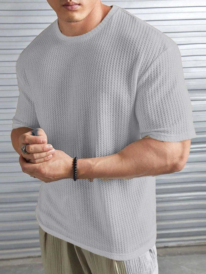 OVER-SIZED WAFFLE KNIT TEE FOR MEN - GREY