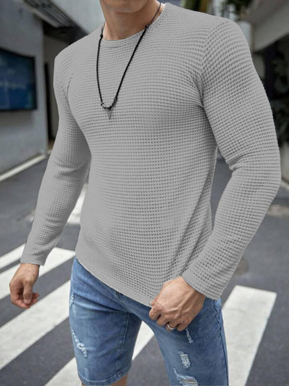 FULL SLEEVES WAFFLE KNIT TEE - GREY