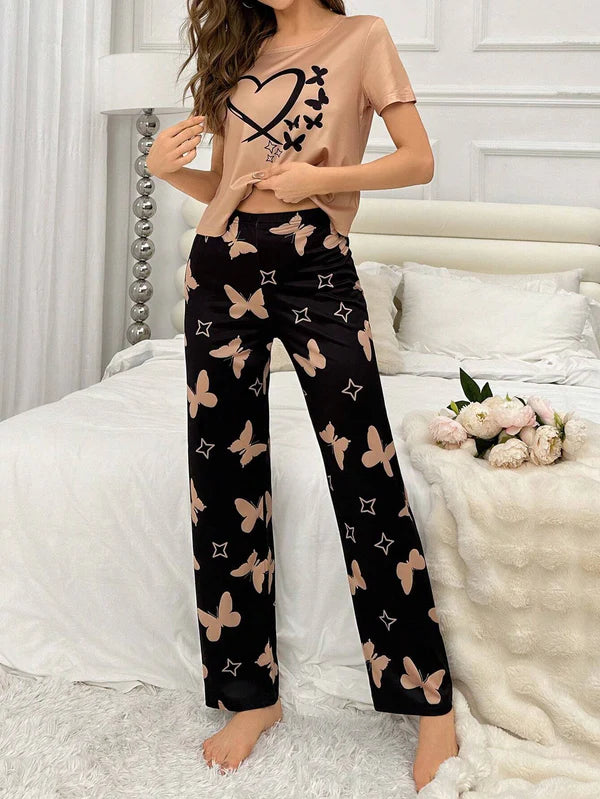 HN-HEARTS AND BUTTERFLY PRINTED NIGHT SUIT