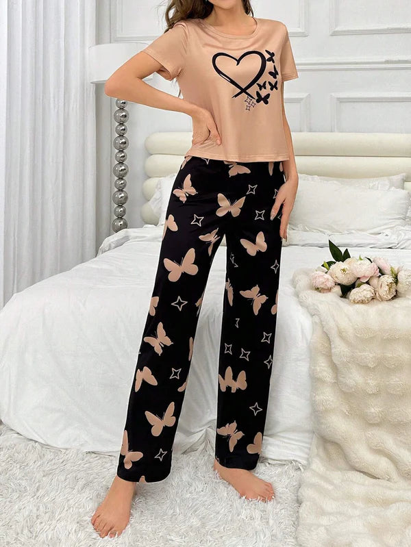 HN-HEARTS AND BUTTERFLY PRINTED NIGHT SUIT