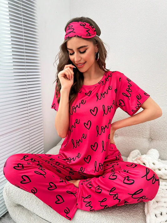 HN-HOT PINK LOVE HEART PRINTED NIGHT SUIT