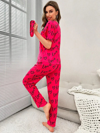 HN-HOT PINK LOVE HEART PRINTED NIGHT SUIT