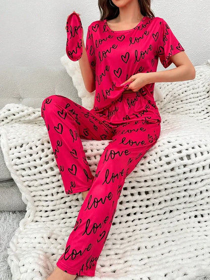 HN-HOT PINK LOVE HEART PRINTED NIGHT SUIT