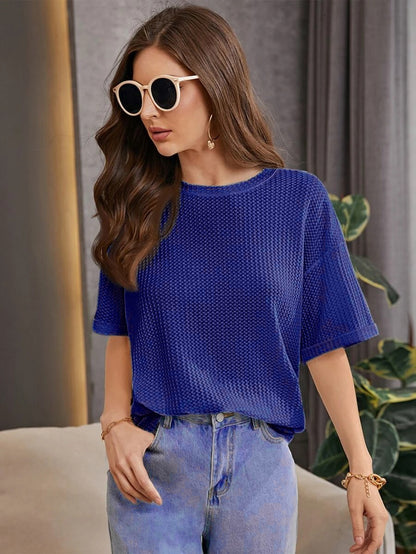 OVERSIZED WAFFLE KNITTED TEE - OXFORD BLUE