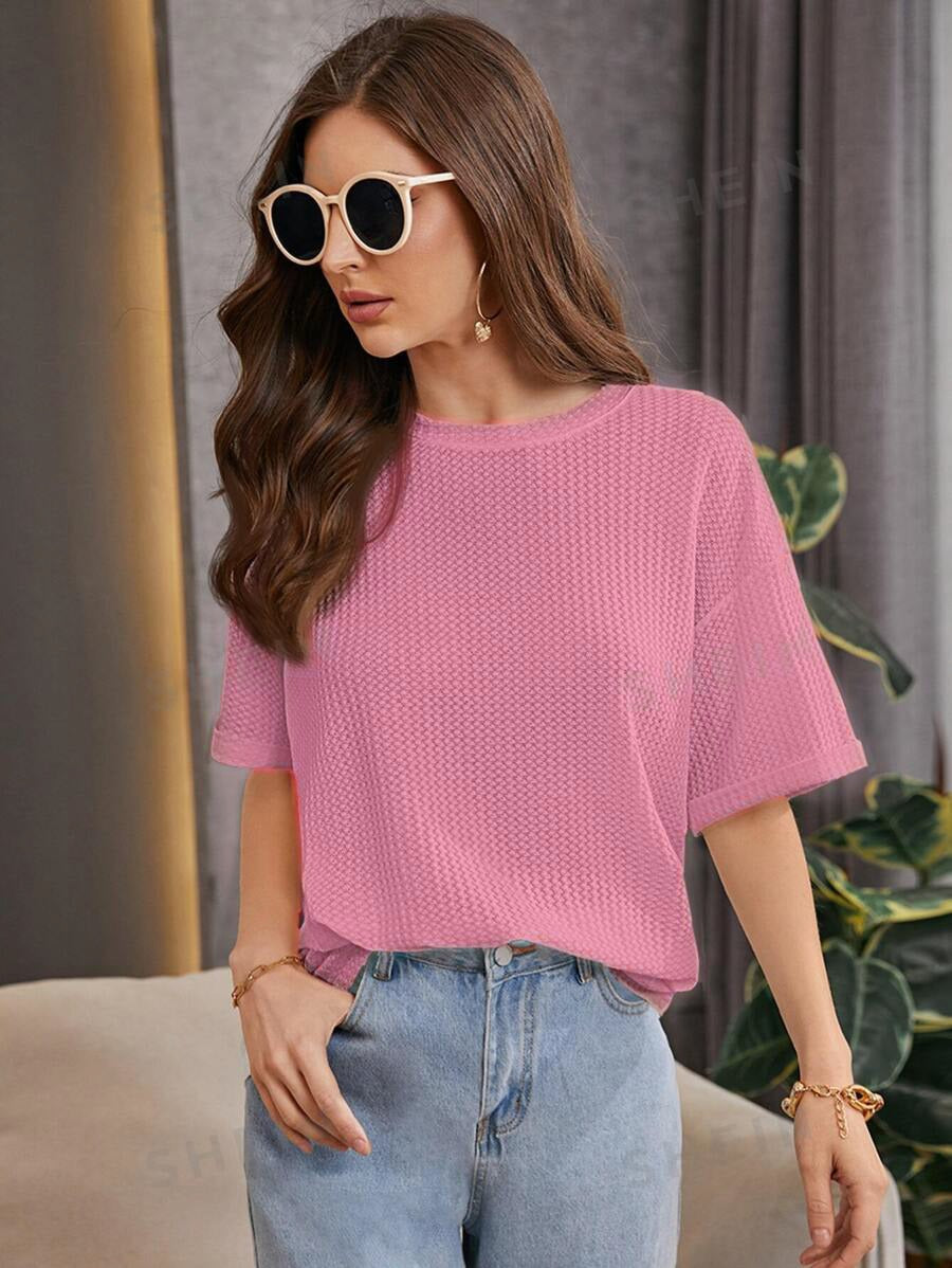 OVERSIZED WAFFLE KNITTED TEE - PINK