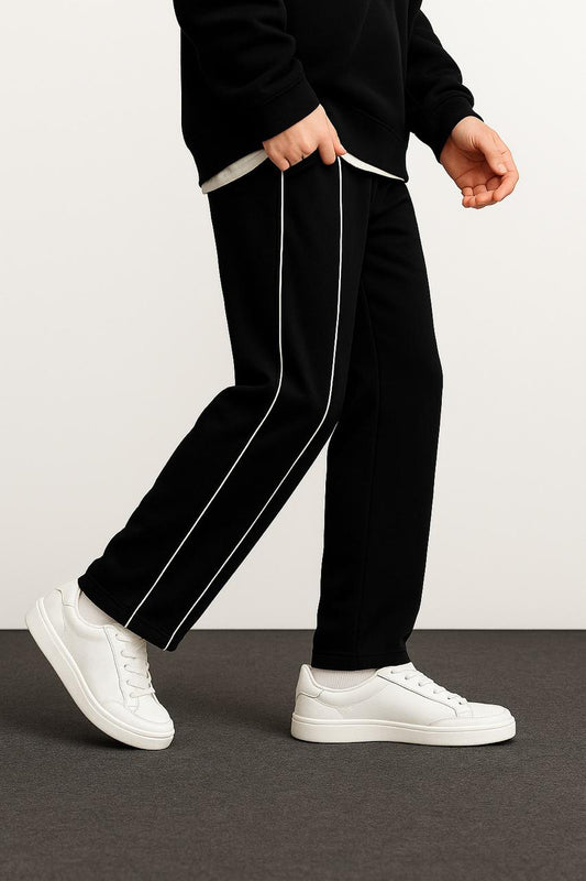 SIDE STRIPE BAGGY TROUSER - BLACK