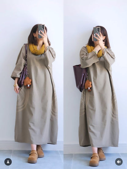 Premium Women's Linen Maxi Dress with Round Embroidery Relaxed Fit SBS-6
