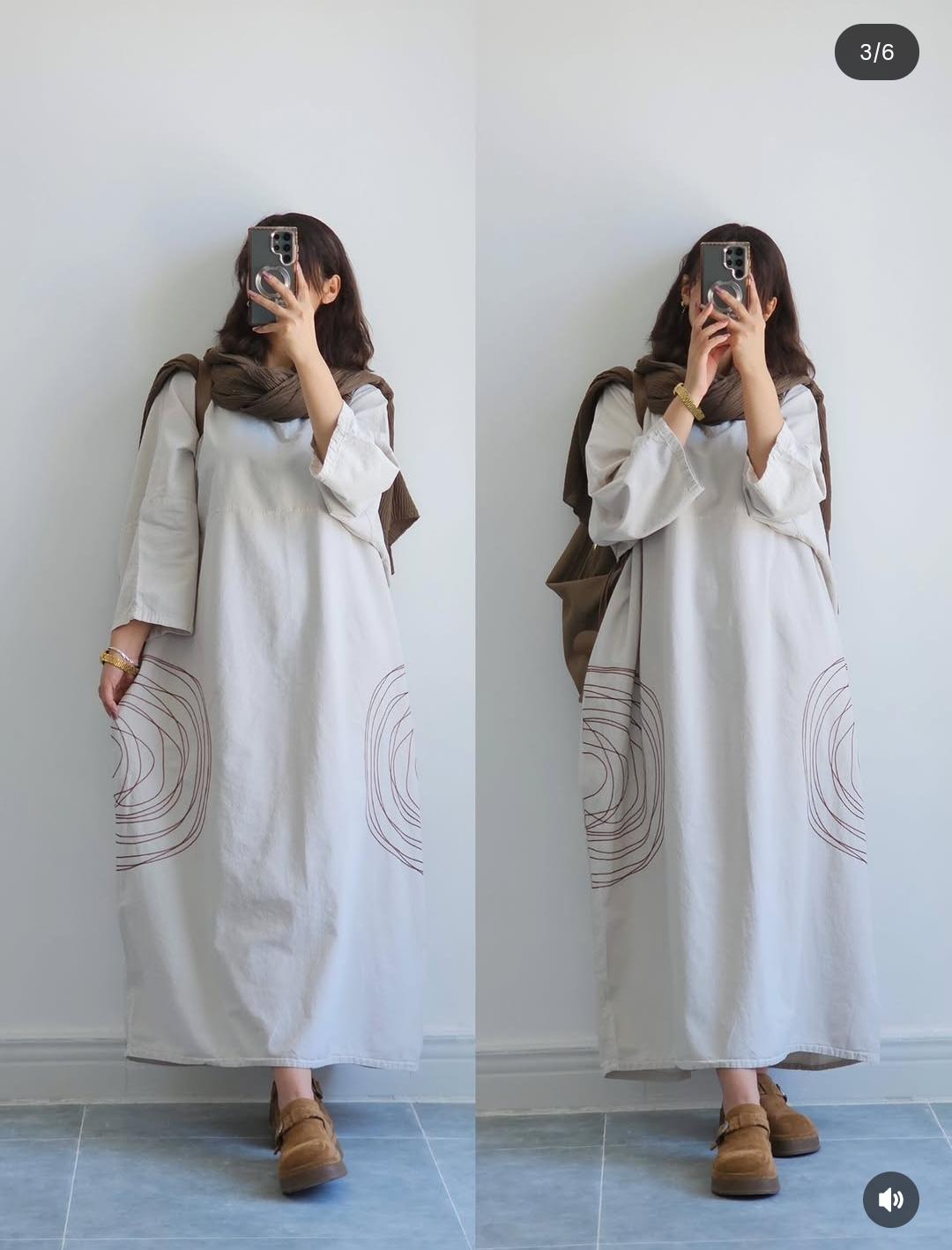 Premium Women's Linen Maxi Dress with Round Embroidery Relaxed Fit SBS-6