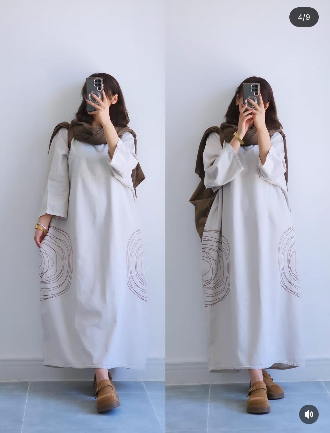 Premium Women's Linen Maxi Dress with Round Embroidery Relaxed Fit SBS-6