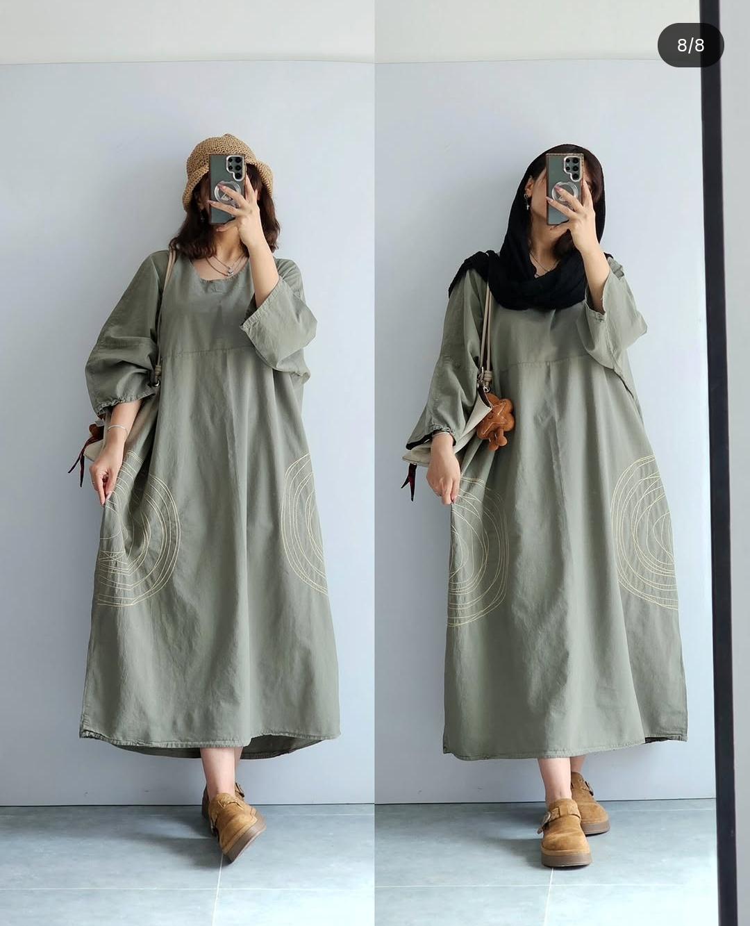 Premium Women's Linen Maxi Dress with Round Embroidery Relaxed Fit SBS-6