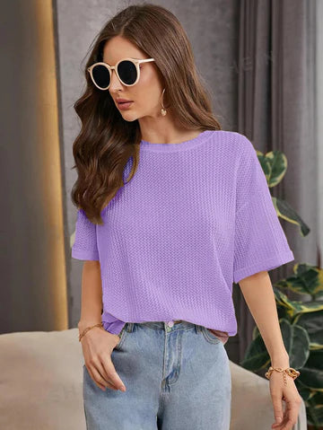 OVERSIZED WAFFLE KNITTED TEE - LILAC