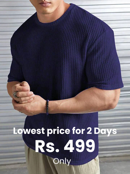 OVER-SIZED WAFFLE KNIT TEE FOR MEN - NAVYBLUE