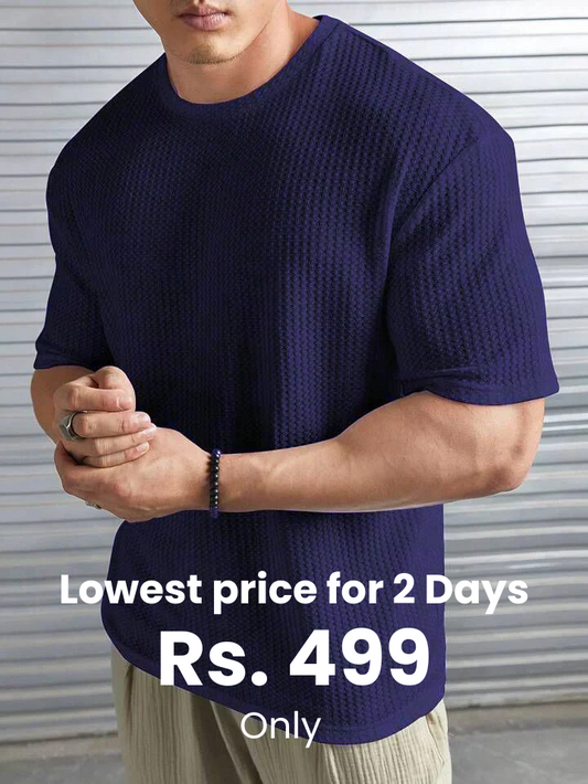 OVER-SIZED WAFFLE KNIT TEE FOR MEN - NAVYBLUE