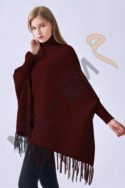 PLAIN PONCHO - MAROON