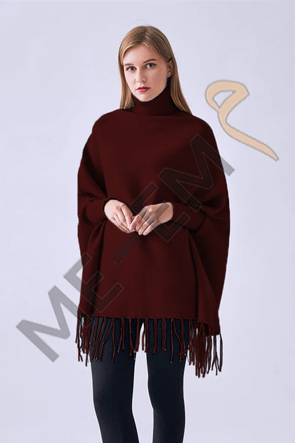 PLAIN PONCHO - MAROON