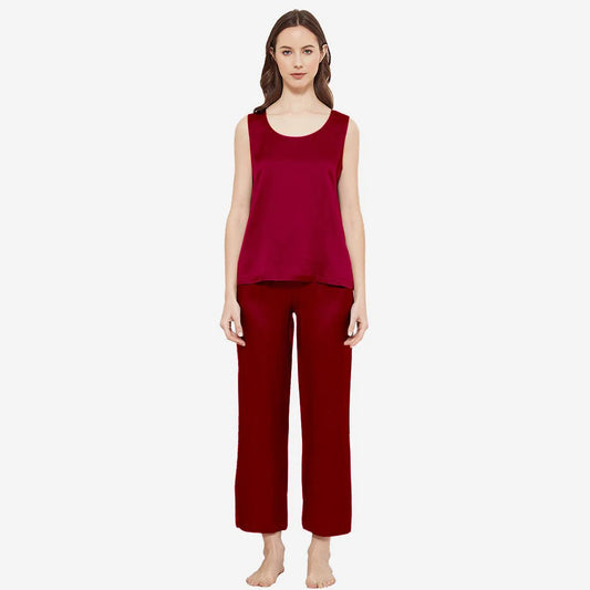SILK TOP & PAJAMA SET - MAROON
