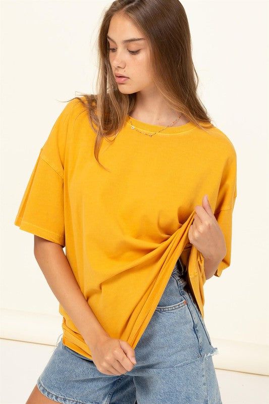 DROP SHOULDER T-SHIRT - MUSTARD