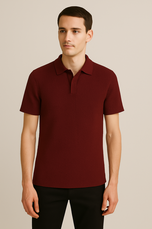 WAFFLE KNITTED POLO - MAROON