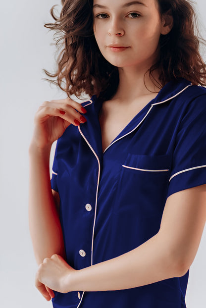 BUTTON DOWN SILK WITH SHORT - NAVYBLUE