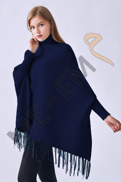 PLAIN PONCHO - NAVY BLUE