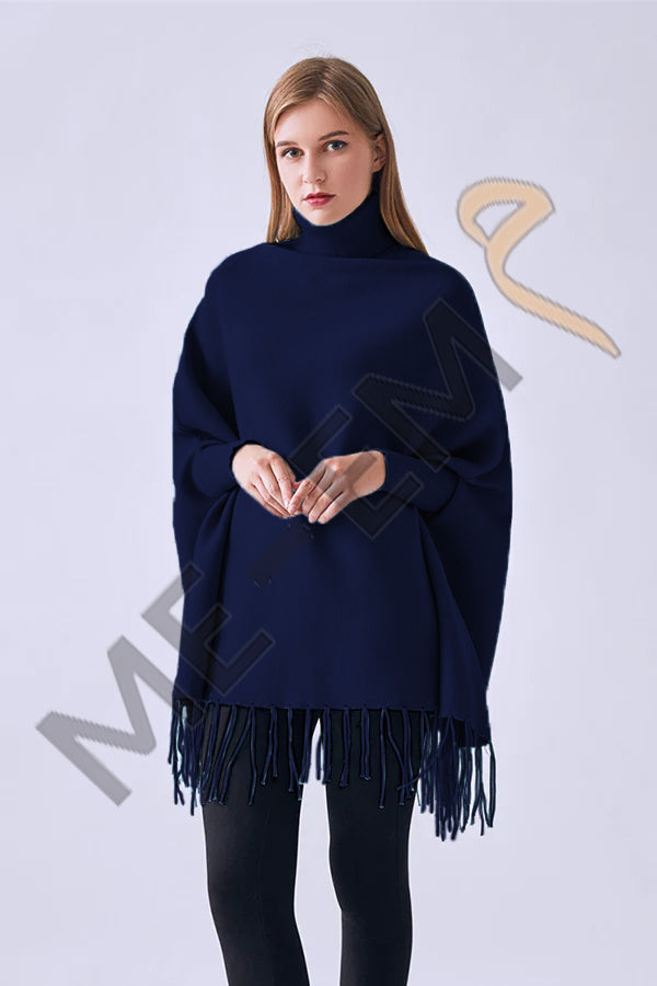 PLAIN PONCHO - NAVY BLUE