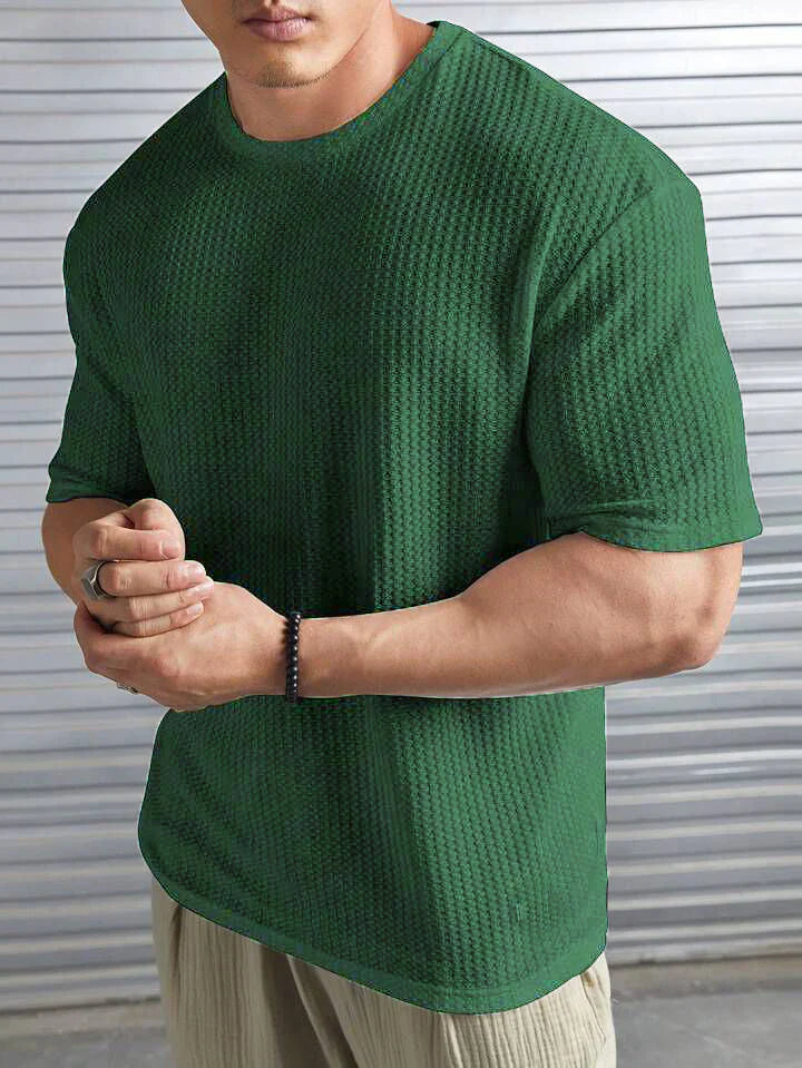 OVER-SIZED WAFFLE KNIT TEE FOR MEN - OLIVE